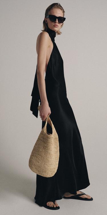 Zara ZW COLLECTION 緞面繞頸洋裝 - 黑色