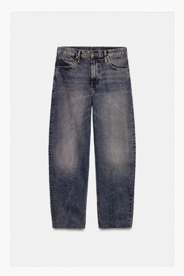 JEANS ZW COLLECTION BARREL TIRO ALTO - أزرق by Zara