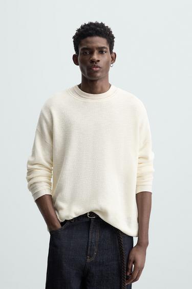 RELAXED FIT TEXTURED SWEATER - Ecru by Zara