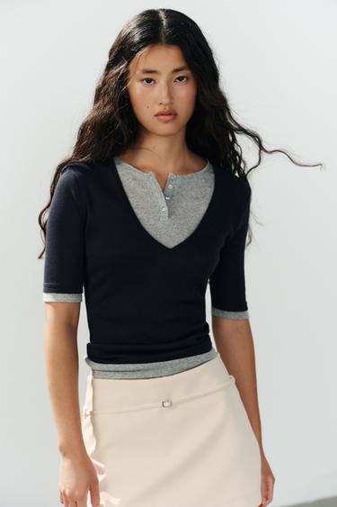 TOP DOBLE PANADERO - Marino de Zara