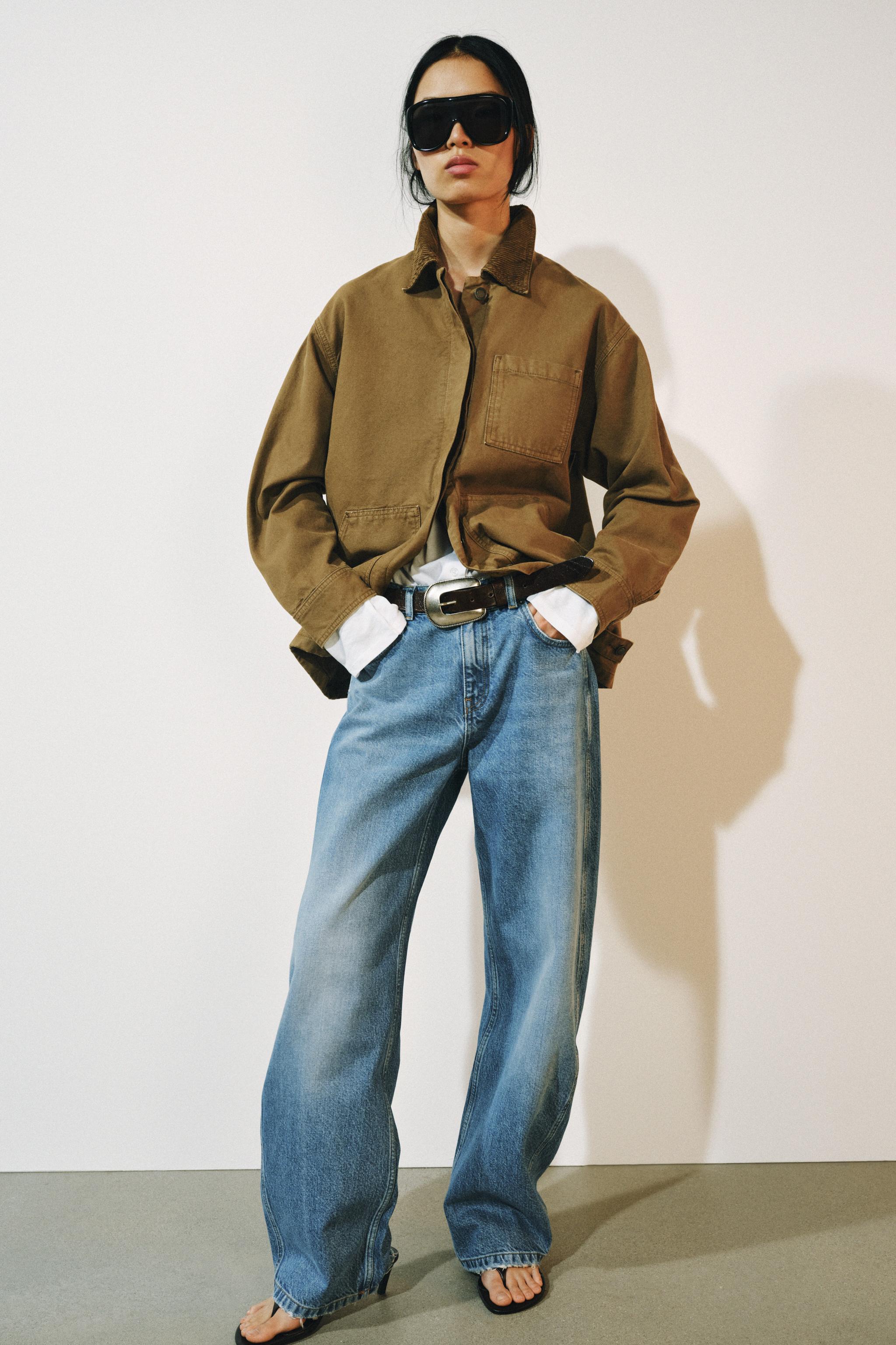 ZW COLLECTION CURVED STRAIGHT MID-RISE JEANS — Mid-blue