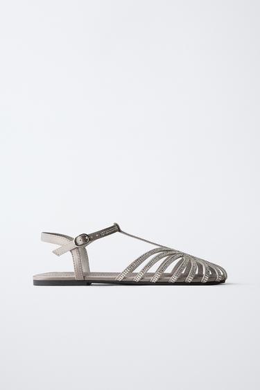 Zara SPARKLY FISHERMAN SANDALS - Silver