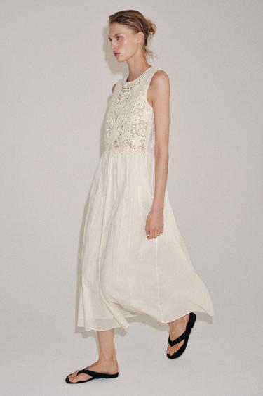 ROBE MI-LONGUE BRODÉE ZW COLLECTION - Écru de Zara - Image 3