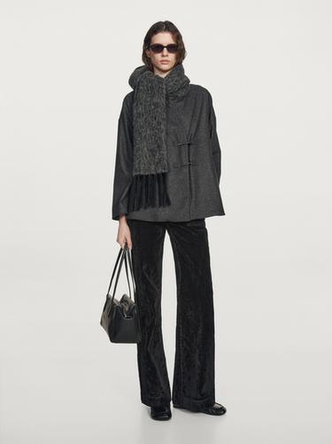 Zara Knickerbocker yarn effect wool blend shirt with horn button detail - Black - Image 0