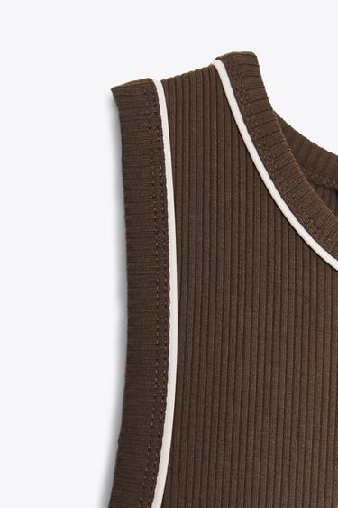 CONTRAST MIDI DRESS WITH BELT - Brown by Zara - Image 9