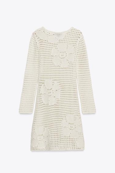 FLORAL CROCHET KNIT DRESS - Ecru by Zara - Image 7