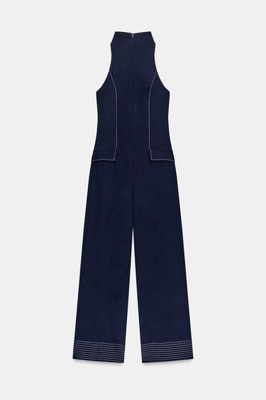 COMBINAISON HALTER LISERÉS CONTRASTE - Bleu encre de Zara - Image 5