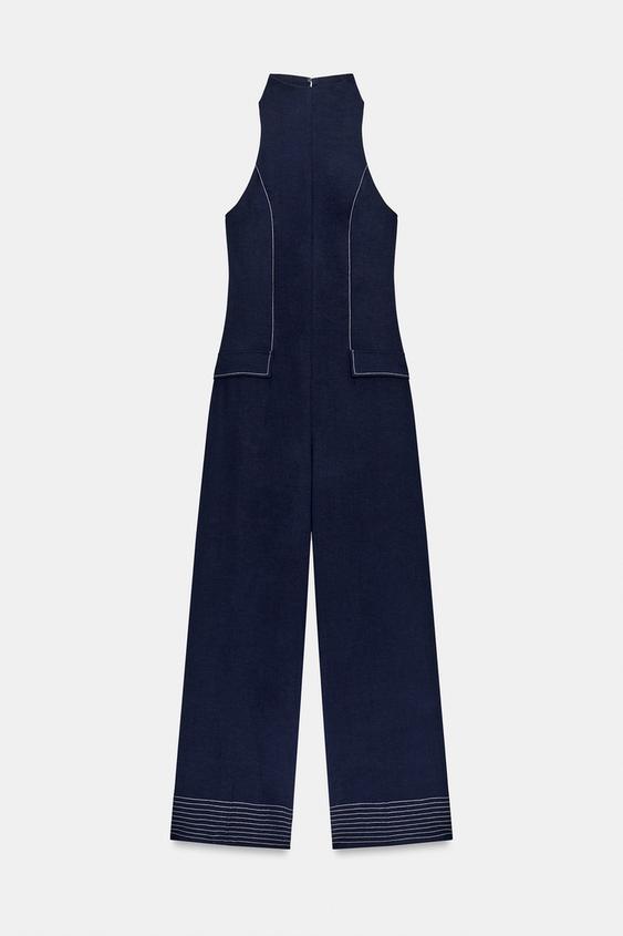 COMBINAISON HALTER LISERÉS CONTRASTE - Bleu encre de Zara - Image 5