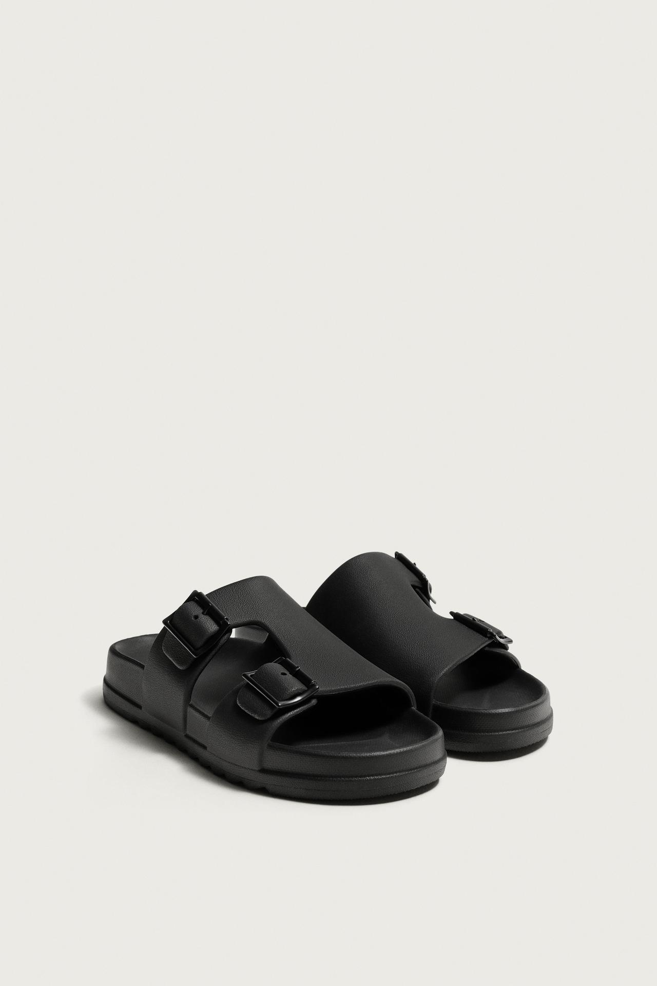 RUBBERIZED DOUBLE STRAP SANDALS — Black