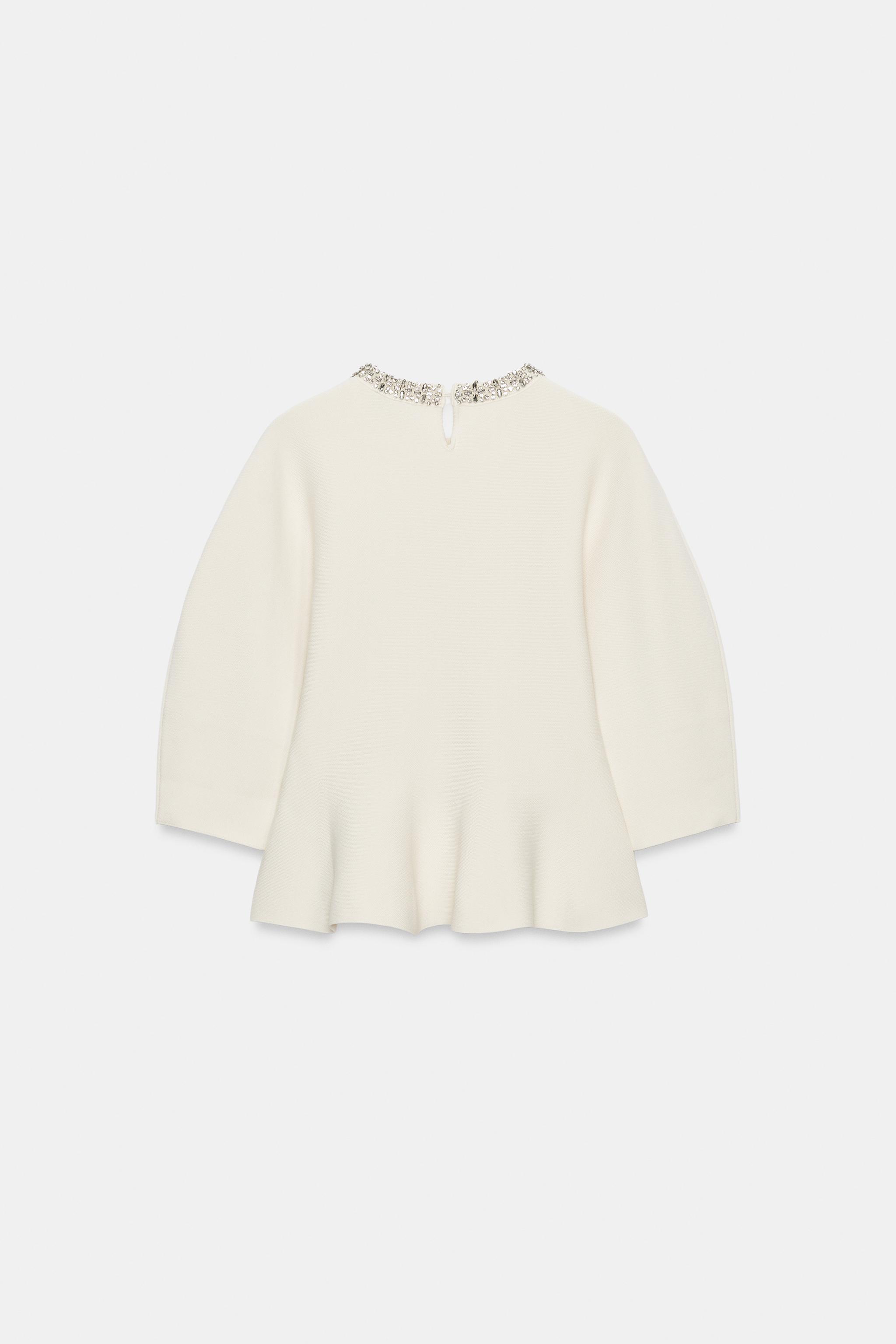 Zara BEADED COLLAR KNIT TOP — фото 7