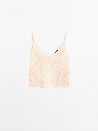 Zara Semi-sheer lace camisole top - Reds
