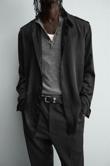CHEMISE SATINÉE COUPE DÉCONTRACTÉE - Noir de Zara - Image 4