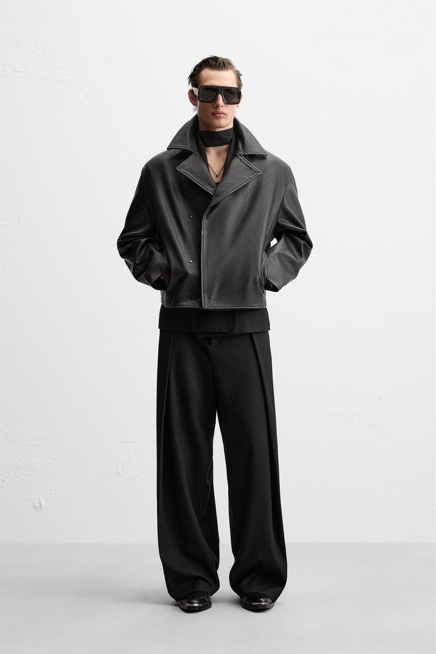 レザークロップド丈トレンチコート - ブラック | ZARA Japan / 日本