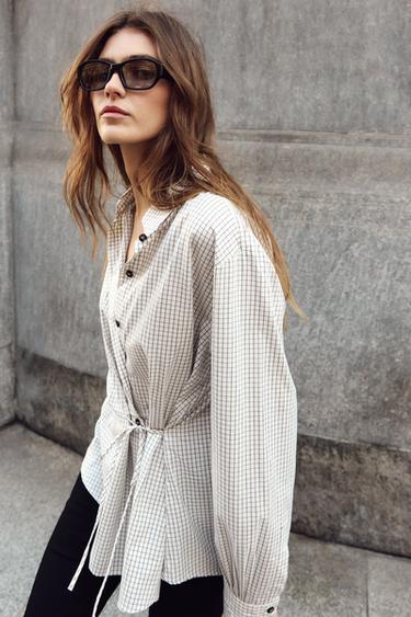 CHECK SHIRT WITH BOW - brown/white by Zara - Image 5