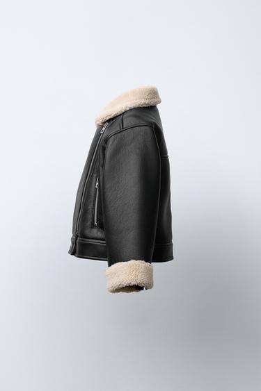 FAUX LEATHER JACKET WITH FAUX SHEARLING - Black by Zara - Image 2
