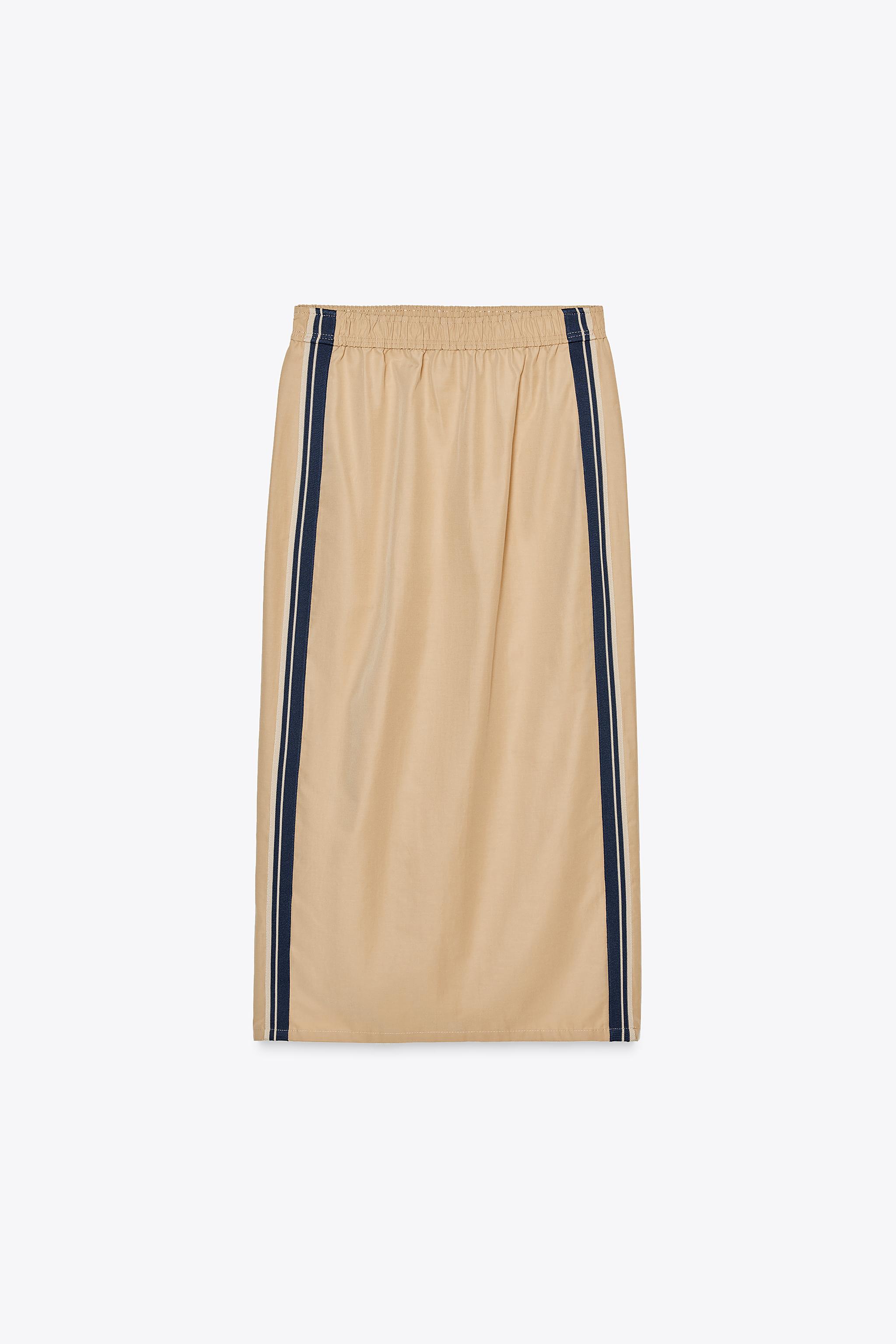 【ZARA】サイドライン入りミディ丈スカート 0779/067/756 サイドライン入りミディ丈スカート - ミディアムキャメル | ZARA
