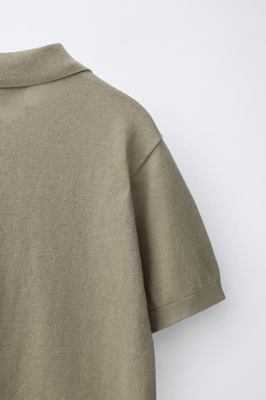 POLO EN COTON ET EN LIN - Kaki clair de Zara - Image 3