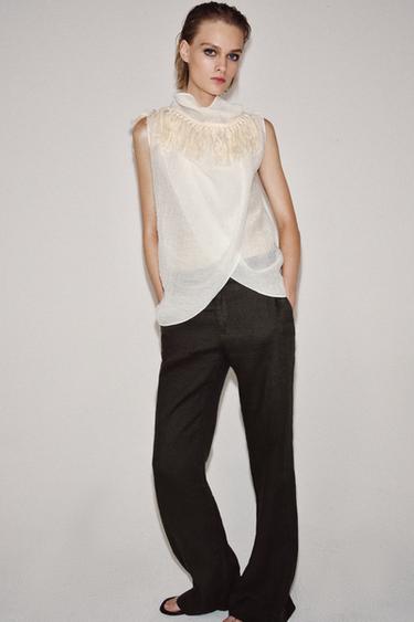 TOP FLECOS ZW COLLECTION - Blanco roto de Zara