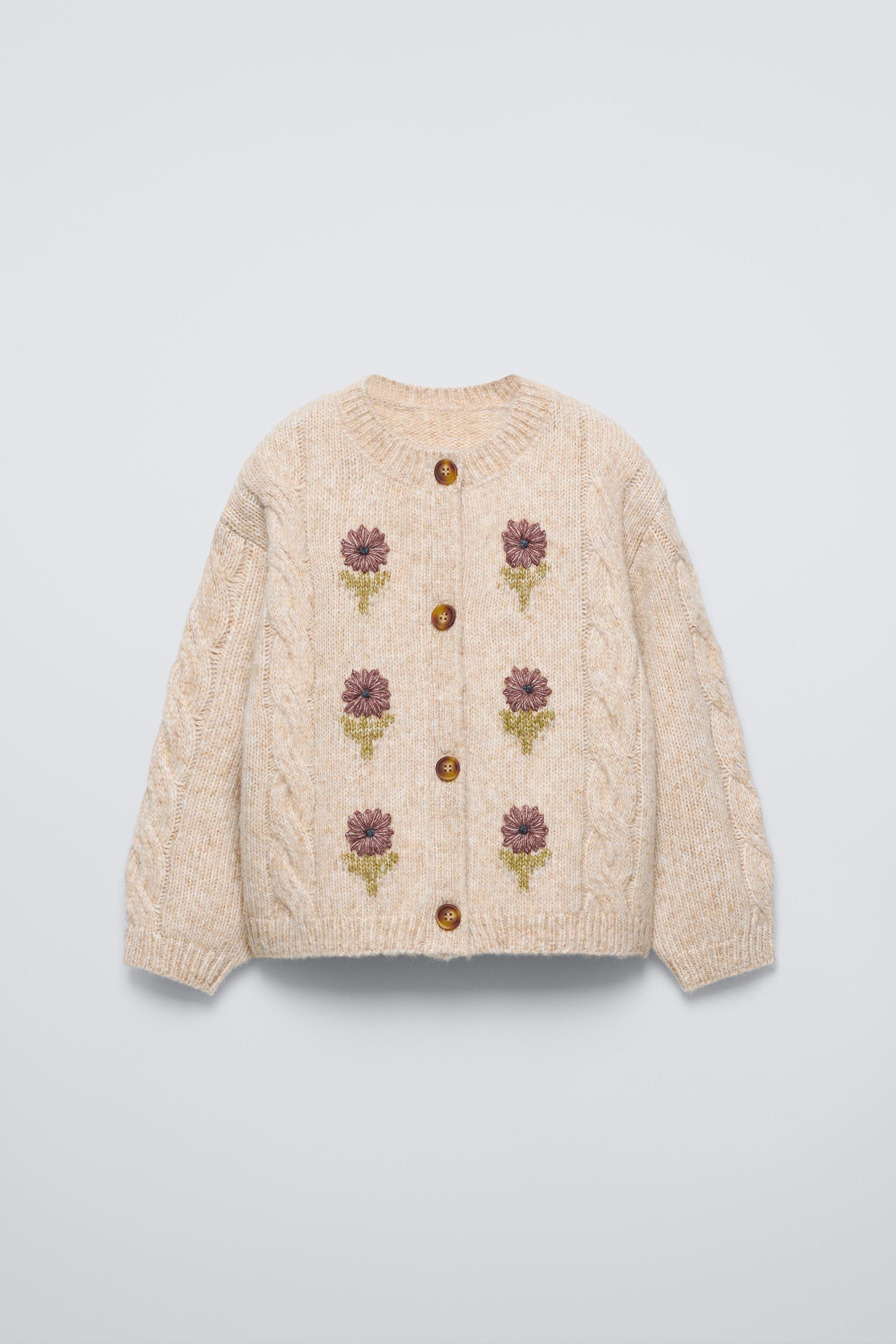 FLORAL EMBROIDERY KNIT CARDIGAN Light beige ZARA United States