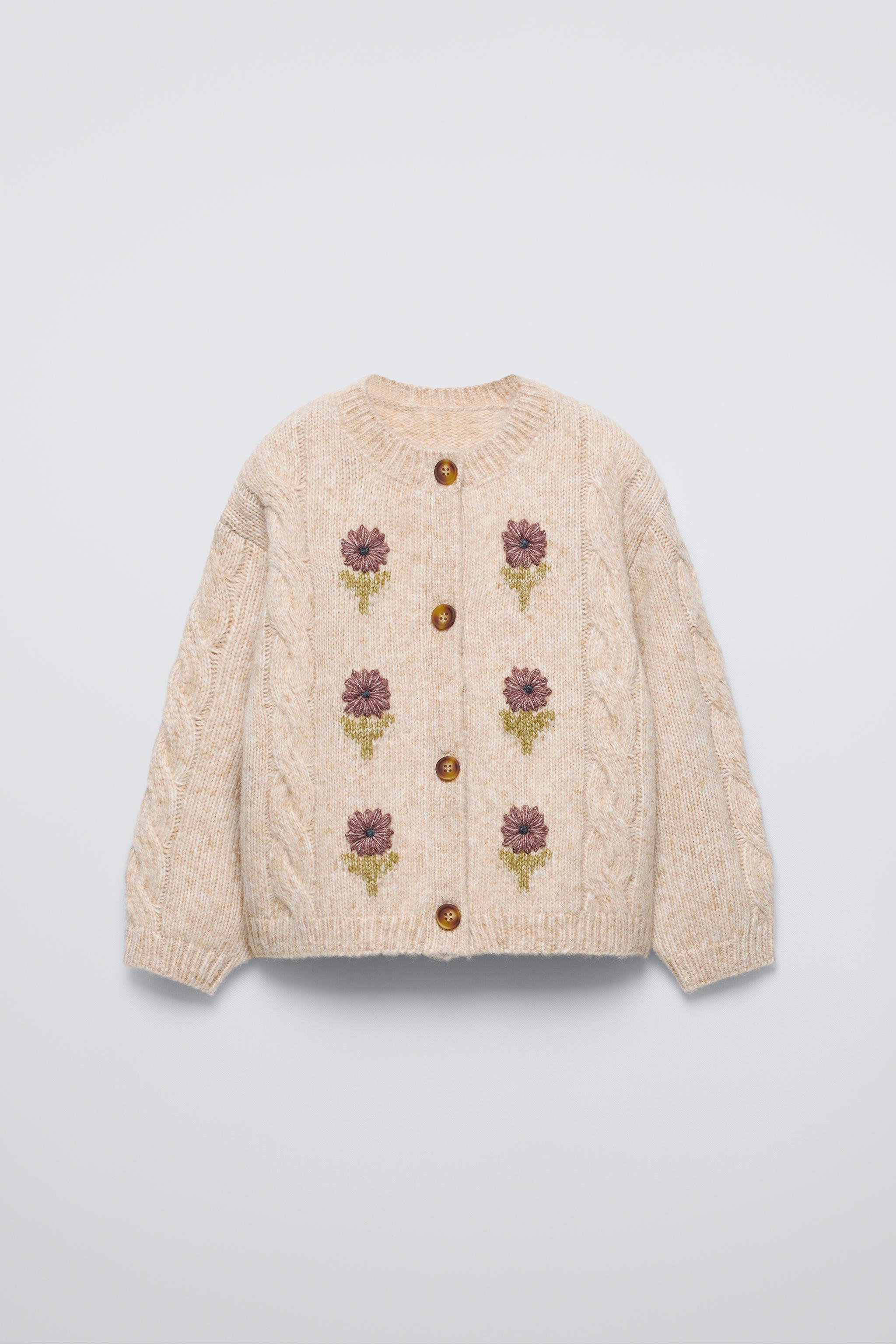 Zara Embroidered Knit Cardigan FLORAL EMBROIDERY KNIT