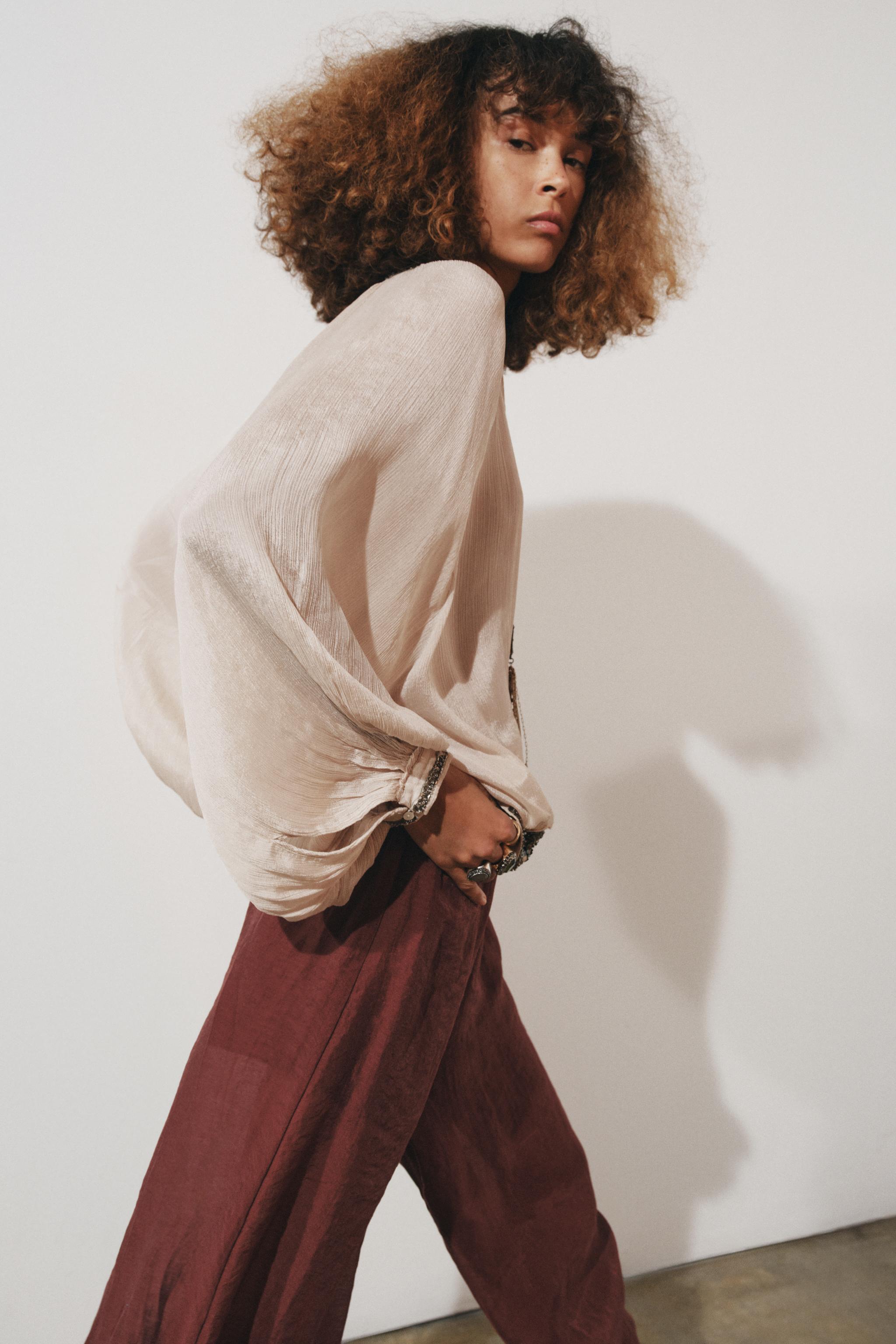 BLUSA FAIXA COM MIÇANGAS ZW COLLECTION - rosa claro | ZARA Brasil