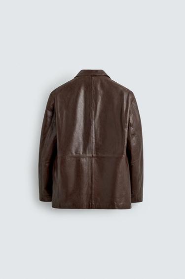 Zara LIMITED EDITION LEATHER BLAZER - Brown