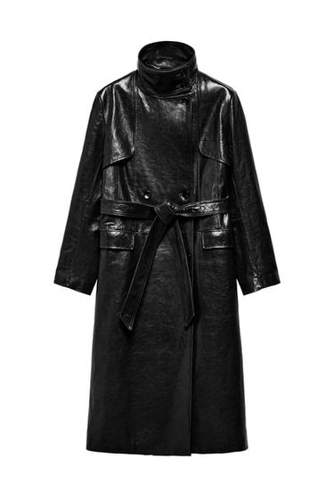 ZW COLLECTION LIMITED EDITION 100% LEATHER TRENCH COAT WITH SHOULDER PADS - Black by Zara