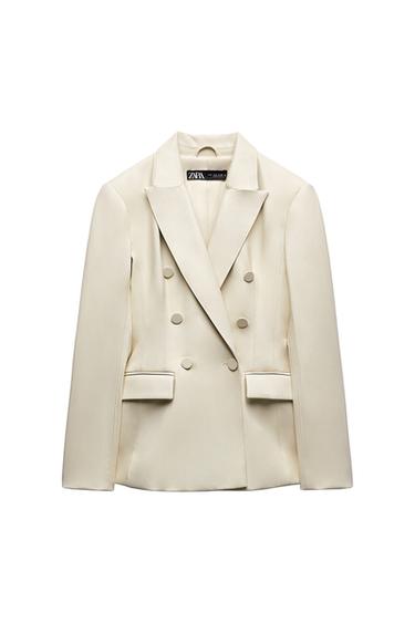 FAUX LEATHER DOUBLE-BREASTED BLAZER