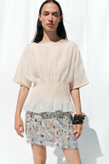 Zara SEQUIN MINI SKIRT - Ecru / Blue - Image 0
