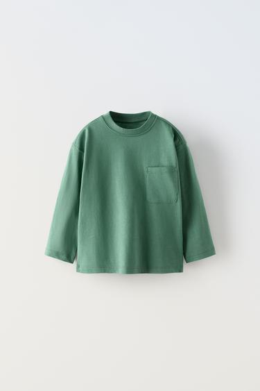 PLAIN T-SHIRT WITH POCKET - Green by Zara