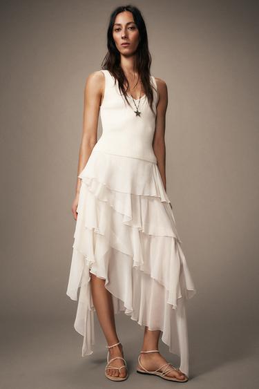 FALDA ASIMÉTRICA VOLANTES ZW COLLECTION - Crudo de Zara