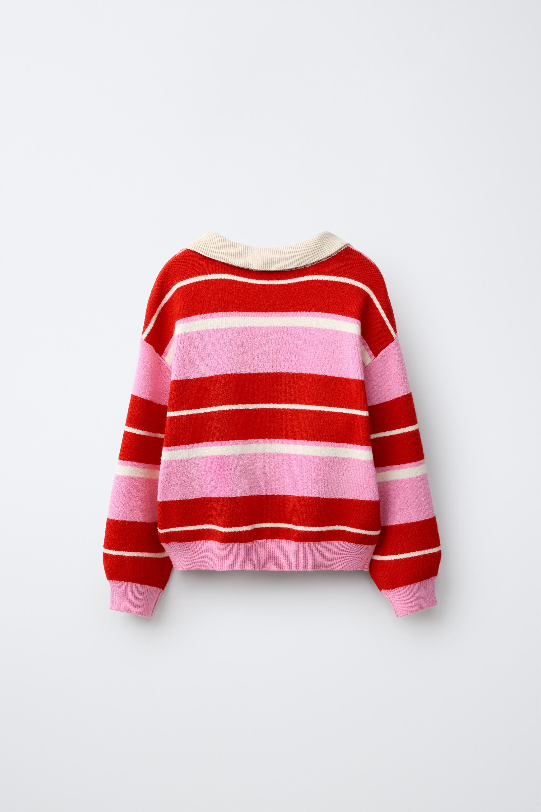 STRIPED RABBIT KNIT POLO — Pink