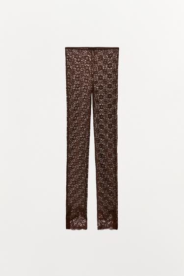 Zara LACE LEGGING PANTS - Brown