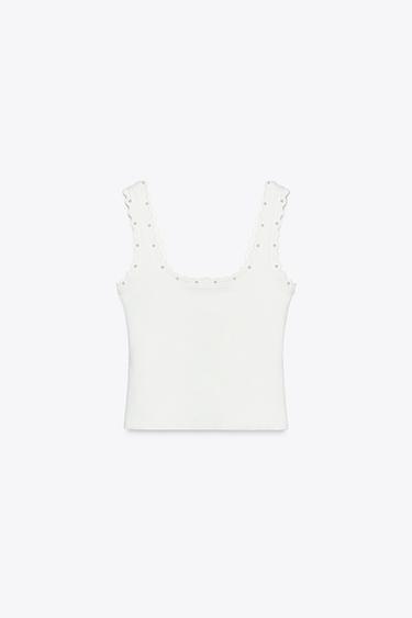 TOP TRICOT PERLES - Blanc cassé de Zara - Image 4
