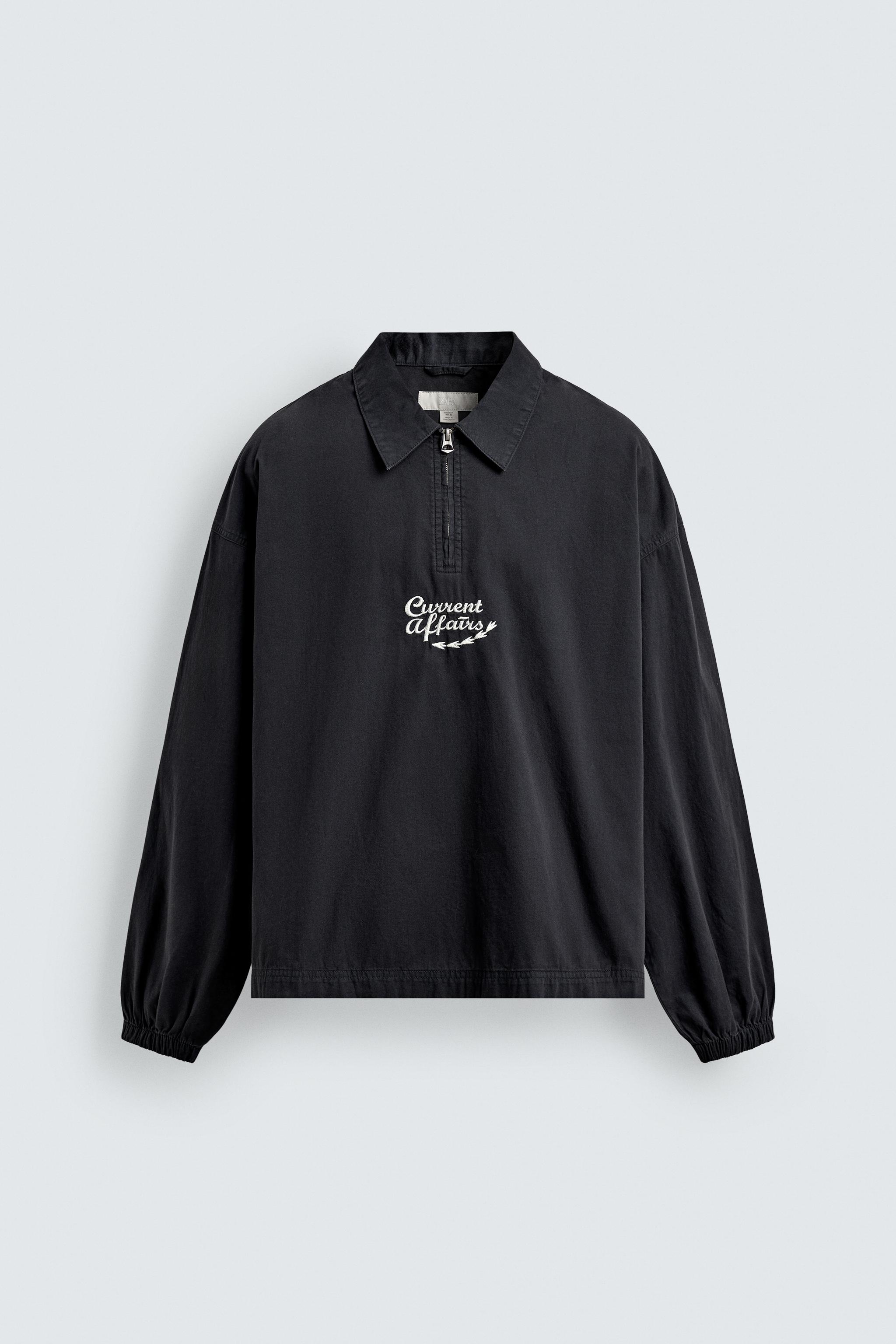 EMBROIDERED ZIP POLO SHIRT - Gray / Blue | ZARA Canada