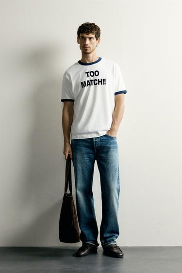 CAMISETA RIB CONTRASTE TEXTO - Blanco roto de Zara - Imagen 0