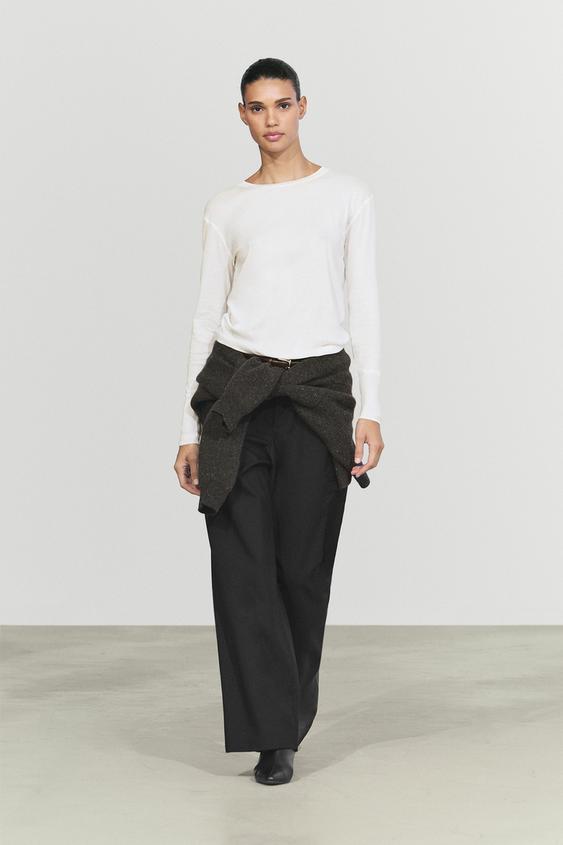 Zara Long sleeve T-shirt with cuff detail - Oyster-white - Image 0