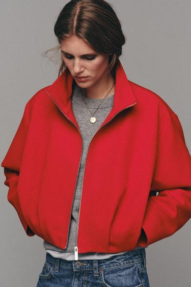 CAZADORA BOMBER CUELLO SUBIDO - Rojo de Zara