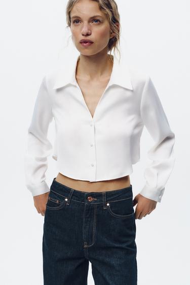 CHEMISE COURTE EN SATIN - Blanc de Zara - Image 1