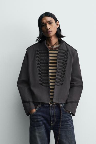 Zara CONTRAST FIREMAN CLASP CROPPED JACKET - Anthracite grey