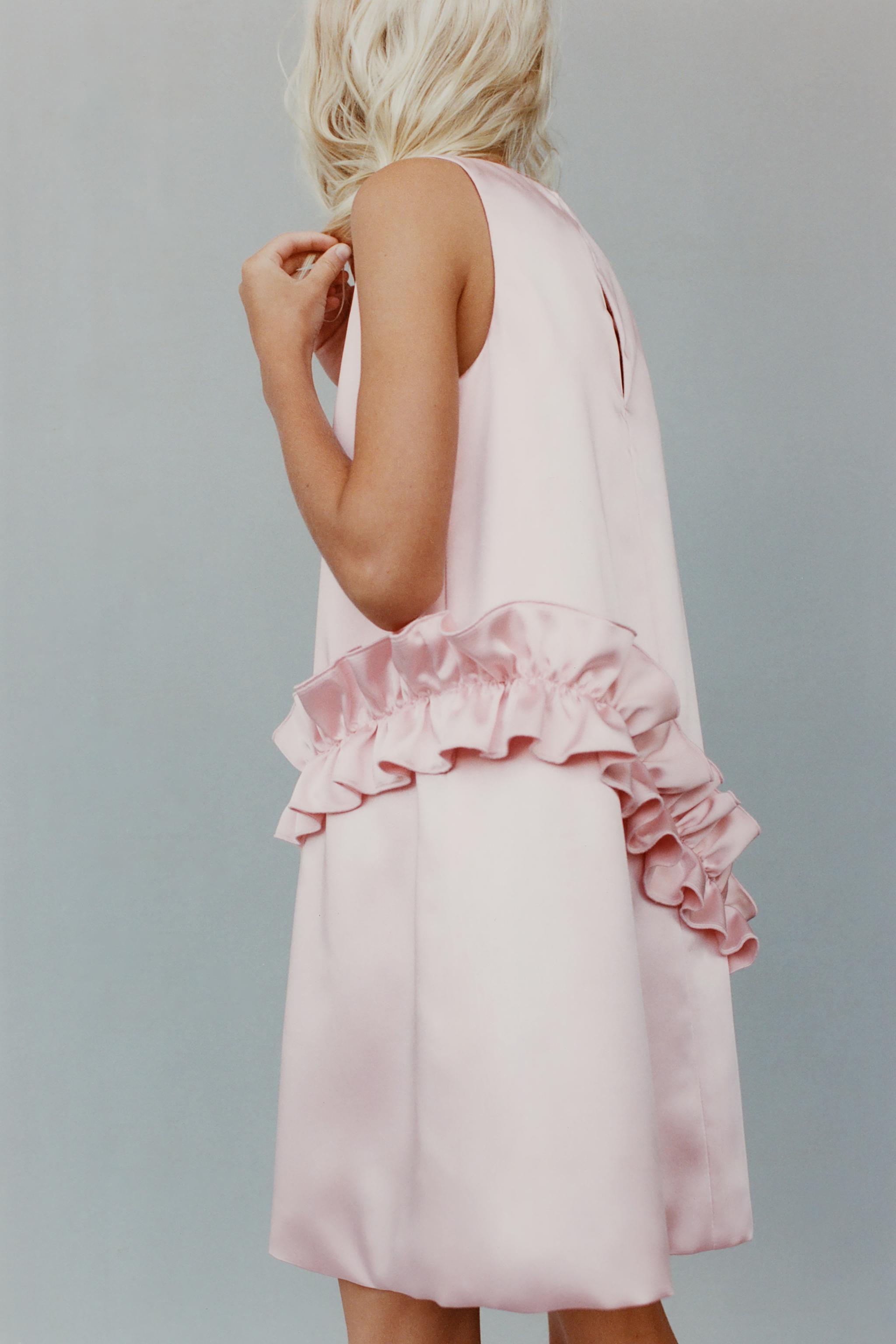 SATIN EFFECT RUFFLED DRESS