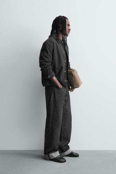 RELAXED FIT FAUX SUEDE OVERSHIRT - Black by Zara - Image 4