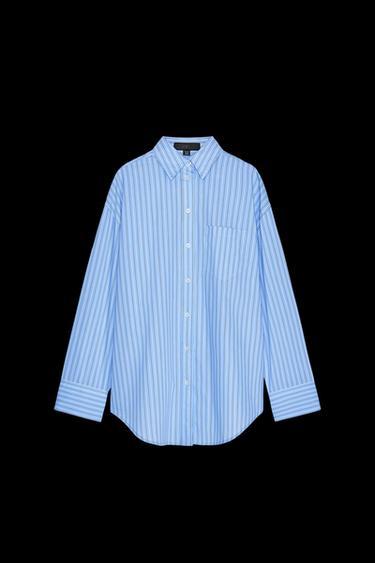 Zara OVERSIZED STRIPED POPLIN SHIRT - Blue / White - Image 0
