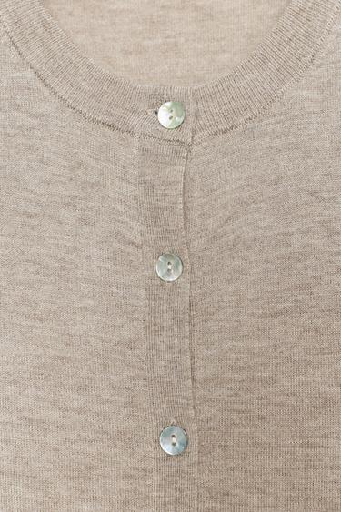 WOOL BLEND CARDIGAN WITH LONG SLEEVES - Mink by Zara - Image 6
