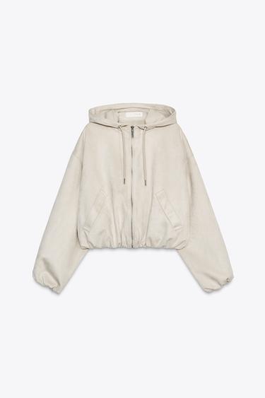 CAZADORA CROP EFECTO ANTE - Crudo de Zara