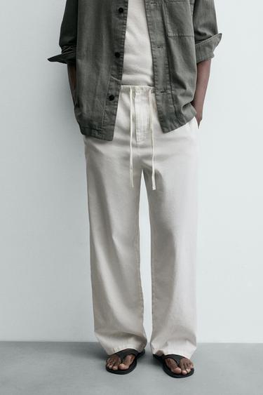 RELAXED FIT LINEN BLEND TROUSERS - White by Zara