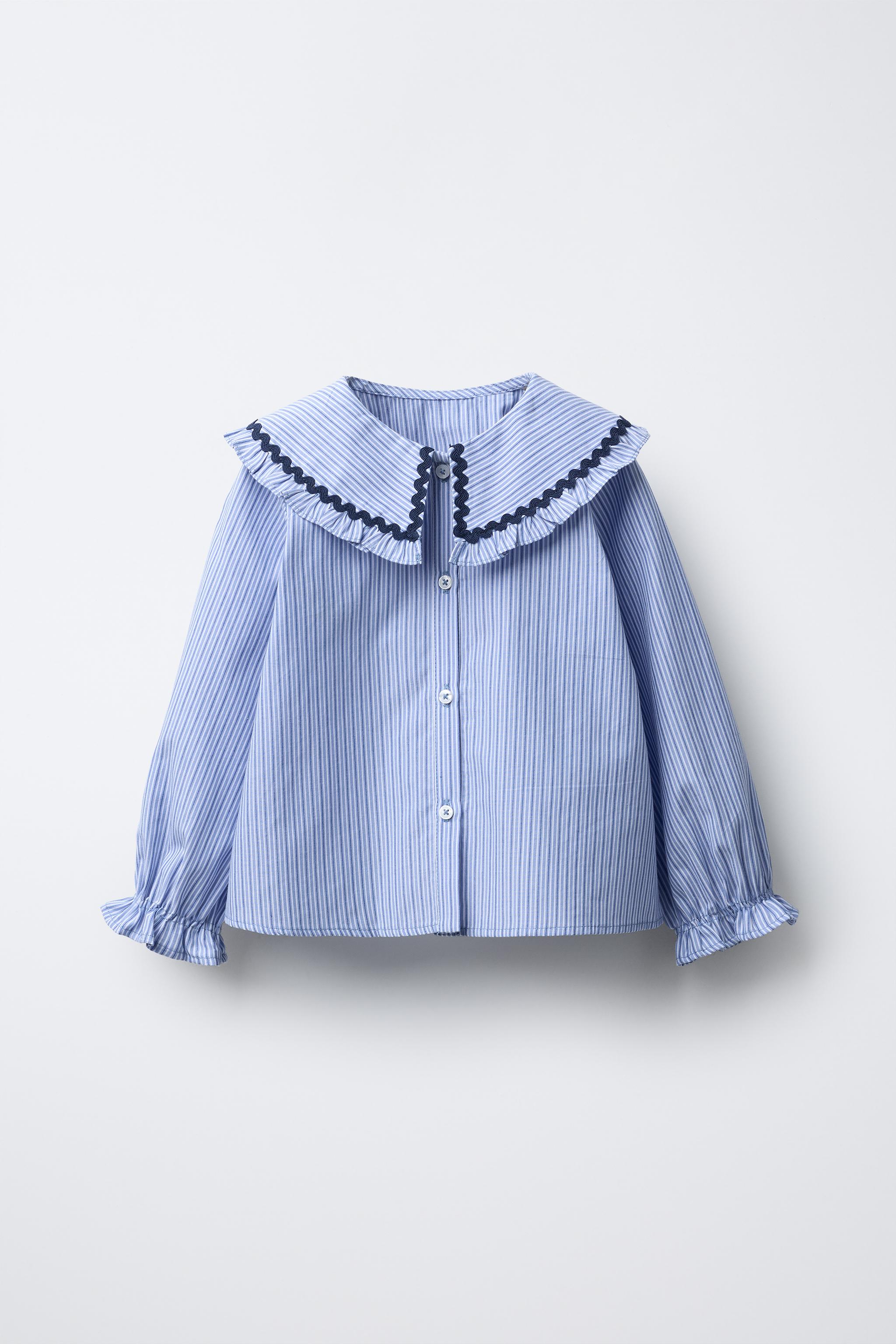 ★fa.er.ie★peter pan collar stripe top (blue)★韓国送料込 PETER PAN COLLAR SHIRT WITH RICKRACK TRIM - Blue | ZARA