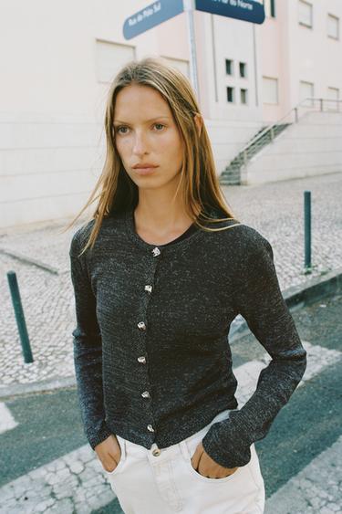 VESTE FIL MÉTALLISÉ BOUTONS - Argent foncé de Zara - Image 1