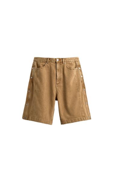 Zara 寬鬆版鈕扣短褲 - 棕黃色