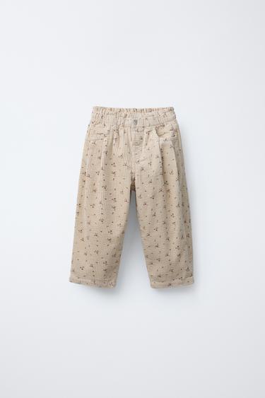 FLØJLSBUKSER MED BLOMSTER - råhvid fra Zara - Billede 0